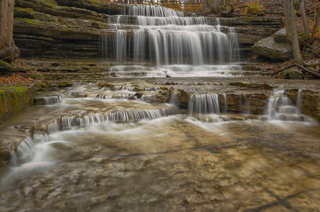 Water under the Bridge Waterfall at Three Falls Woods in Onondaga County, New York
